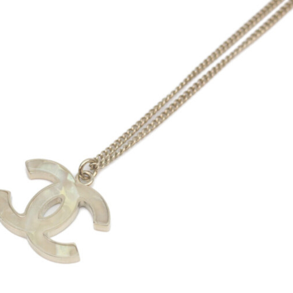 CHANEL B11A Ivory Resin Coco Mark Necklace, Gold, Women's